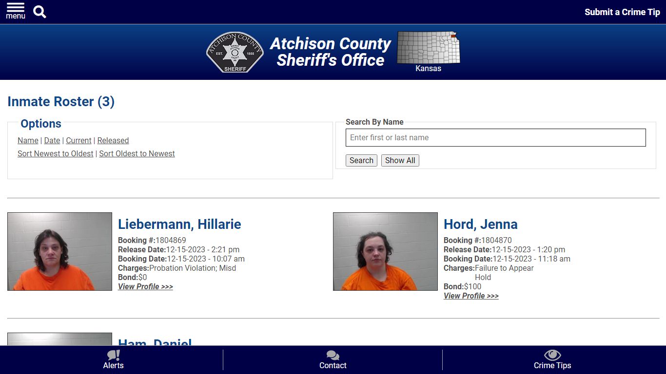 Inmate Roster - Released Inmates Booking Date Descending - Atchison ...